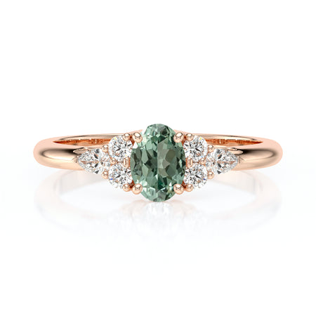 Solitaire accompagné saphir vert diamant Divine Idylle - 5