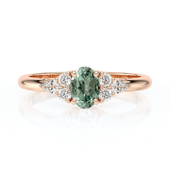 Solitaire accompagné saphir vert diamant Divine Idylle - 5