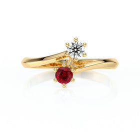 Solitaire rubis diamant Toi et Moi - 6 Griffes