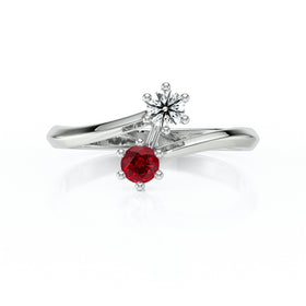 Solitaire rubis diamant Toi et Moi - 6 Griffes