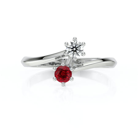 Solitaire rubis diamant Toi et Moi - 6 Griffes