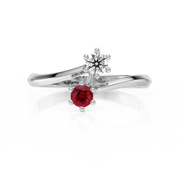 Solitaire rubis diamant Toi et Moi - 6 Griffes