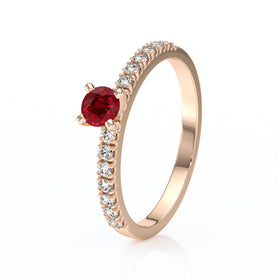 Solitaire accompagné rubis et diamant Divine Idylle - 1