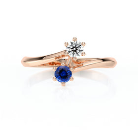 Solitaire saphir diamant Toi et Moi - 6 Griffes