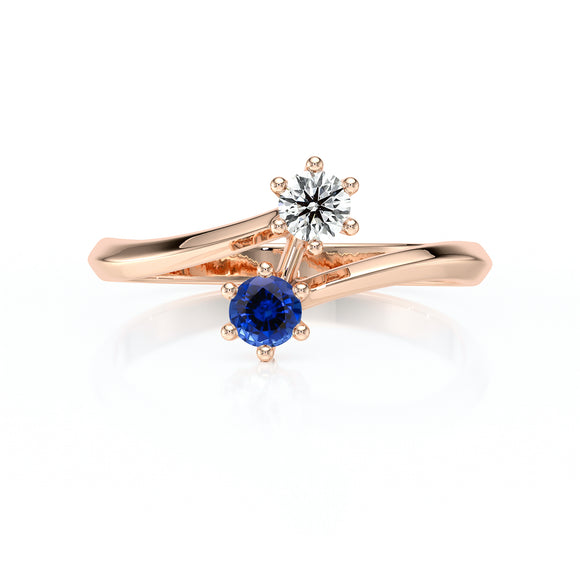 Solitaire saphir diamant Toi et Moi - 6 Griffes