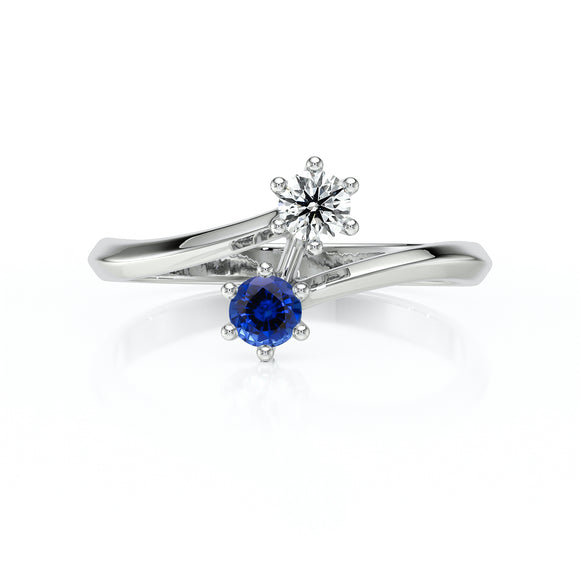 Solitaire saphir diamant Toi et Moi - 6 Griffes