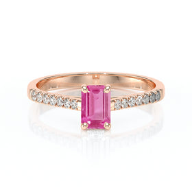Solitaire accompagné saphir rose et diamant Divine Idylle - 3