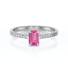 Solitaire accompagné saphir rose et diamant Divine Idylle - 3