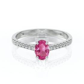 Solitaire accompagné saphir rose et diamant Divine Idylle - 4