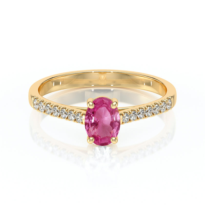 Solitaire accompagné saphir rose et diamant Divine Idylle - 4