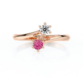 Solitaire saphir rose diamant Toi et Moi - 6 Griffes