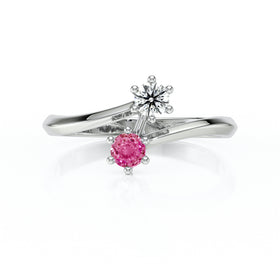 Solitaire saphir rose diamant Toi et Moi - 6 Griffes