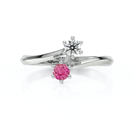 Solitaire saphir rose diamant Toi et Moi - 6 Griffes