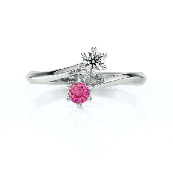 Solitaire saphir rose diamant Toi et Moi - 6 Griffes