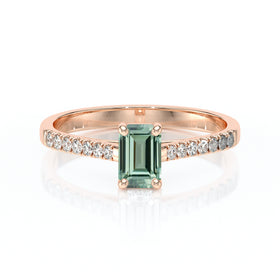 Solitaire accompagné saphir vert et diamant Divine Idylle - 3