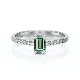 Solitaire accompagné saphir vert et diamant Divine Idylle - 3