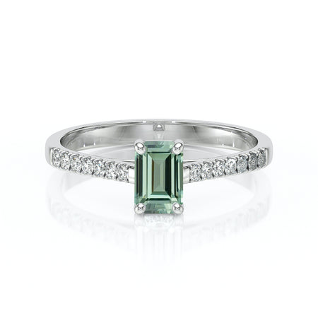 Solitaire accompagné saphir vert et diamant Divine Idylle - 3