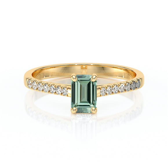 Solitaire accompagné saphir vert et diamant Divine Idylle - 3