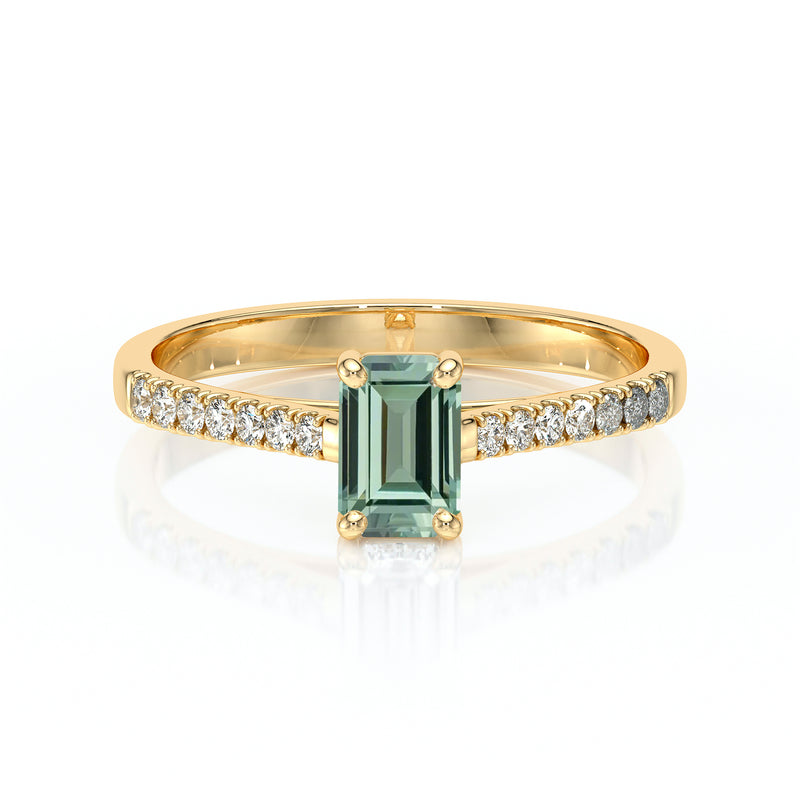 Solitaire accompagné saphir vert et diamant Divine Idylle - 3