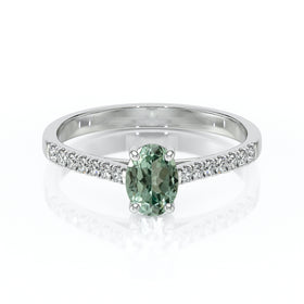 Solitaire accompagné saphir vert et diamant Divine Idylle - 4