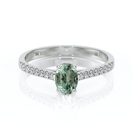Solitaire accompagné saphir vert et diamant Divine Idylle - 4