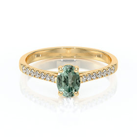 Solitaire accompagné saphir vert et diamant Divine Idylle - 4