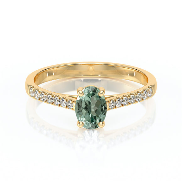 Solitaire accompagné saphir vert et diamant Divine Idylle - 4