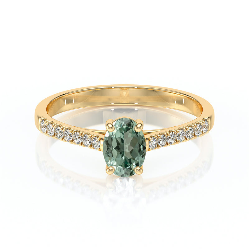 Solitaire accompagné saphir vert et diamant Divine Idylle - 4