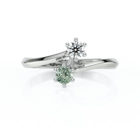 Solitaire saphir vert diamant Toi et Moi - 6 Griffes
