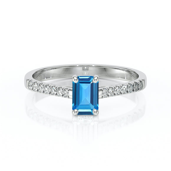 Solitaire accompagné topaze et diamant Divine Idylle - 3