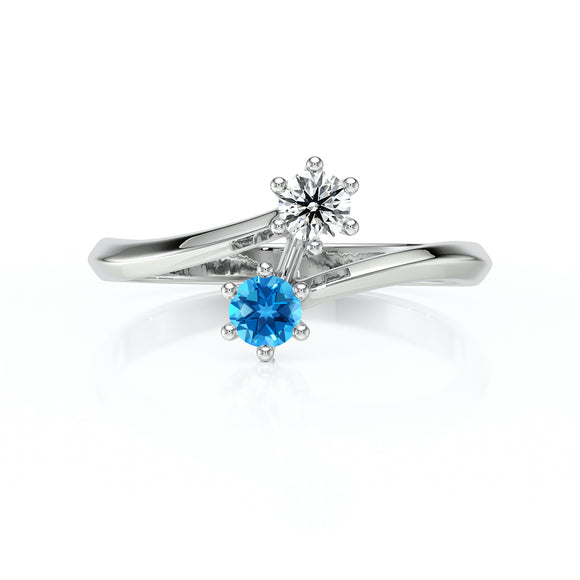 Solitaire topaze diamant Toi et Moi - 6 Griffes