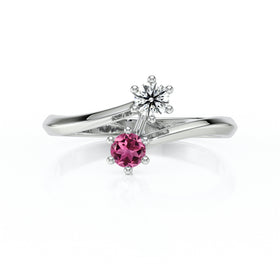 Solitaire tourmaline diamant Toi et Moi - 6 Griffes