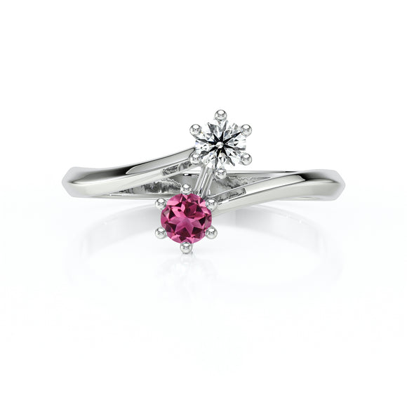 Solitaire tourmaline diamant Toi et Moi - 6 Griffes