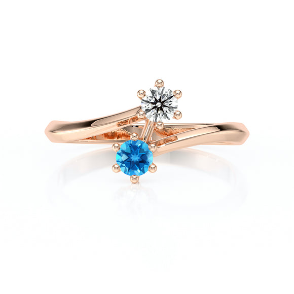 Solitaire topaze diamant Toi et Moi - 6 Griffes