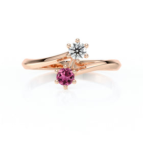 Solitaire tourmaline diamant Toi et Moi - 6 Griffes