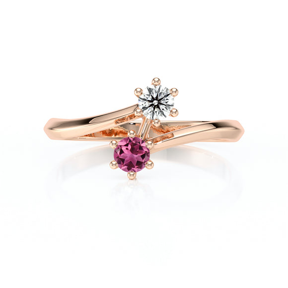 Solitaire tourmaline diamant Toi et Moi - 6 Griffes