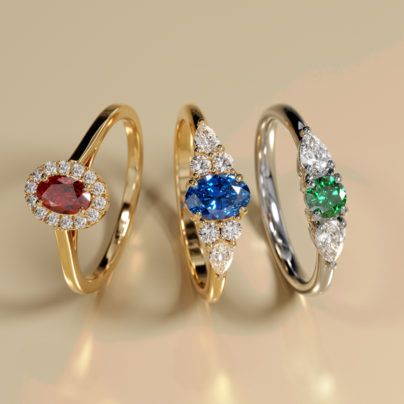 Bague trilogie émeraude et diamant Coucher de Soleil - 5