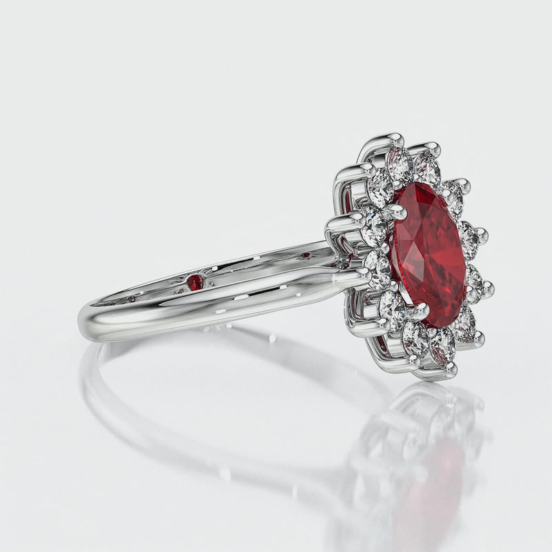 Bague entourage rubis et diamant Pompadour