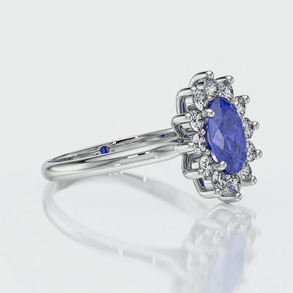 Bague entourage saphir et diamant Pompadour