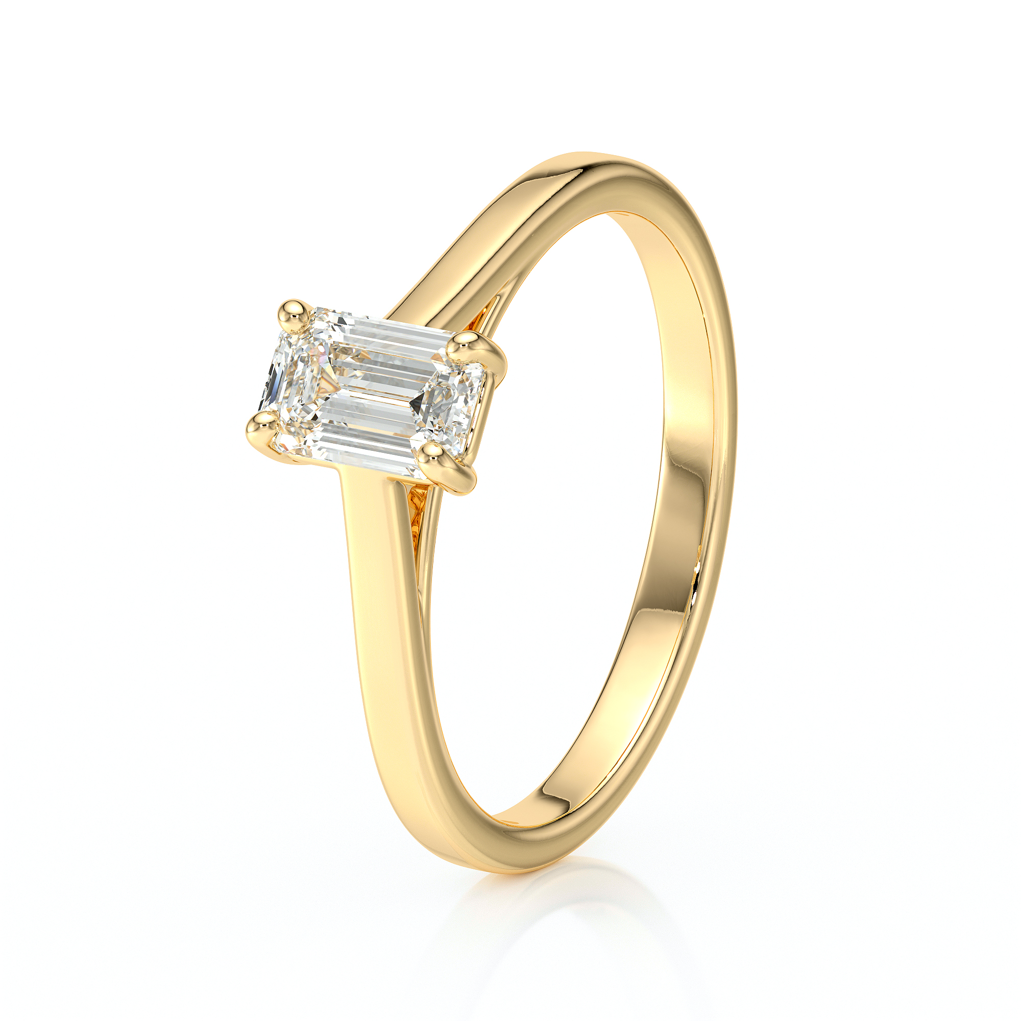 Solitaire en diamant serti de 4 griffes et une pierre taillée en émeraude, en or 18 carats