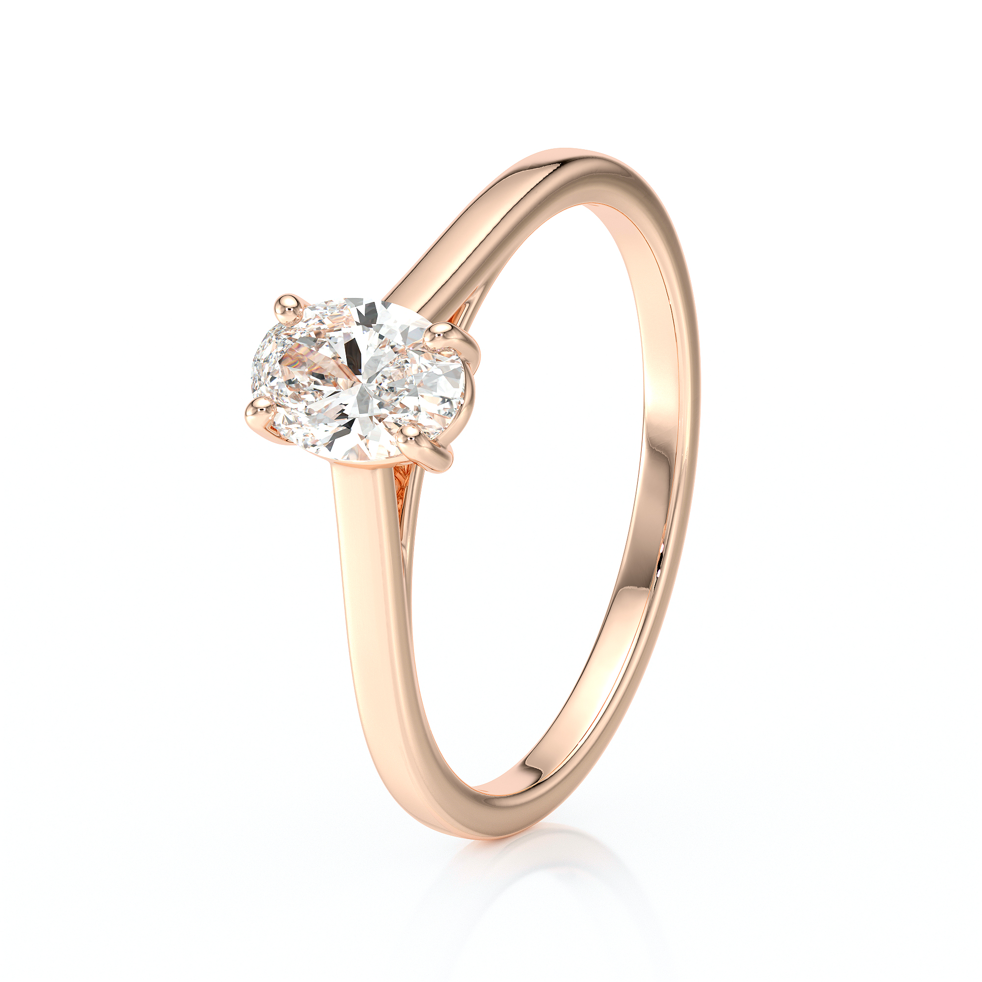 Solitaire en diamant serti de 4 griffes et une pierre taillée en ovale, en or 18 carats