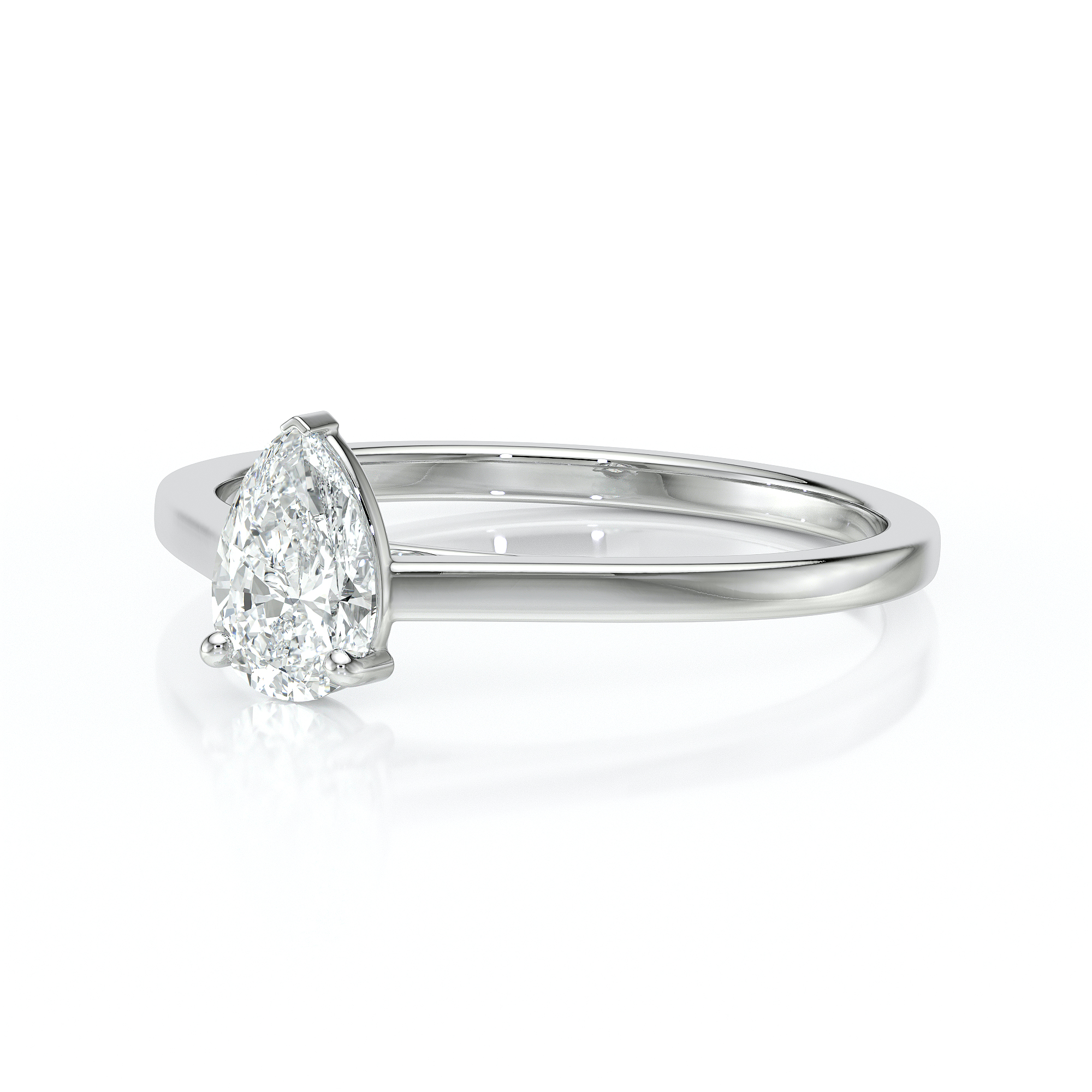 Bague en or blanc avec un diamant en forme de poire, serti de manière élégante, reflétant la lumière et mettant en valeur sa brillance. Parfaite pour des fiançailles ou un cadeau spécial, cette bague allie modernité et sophistication, idéale pour les amateurs de bijoux raffinés.