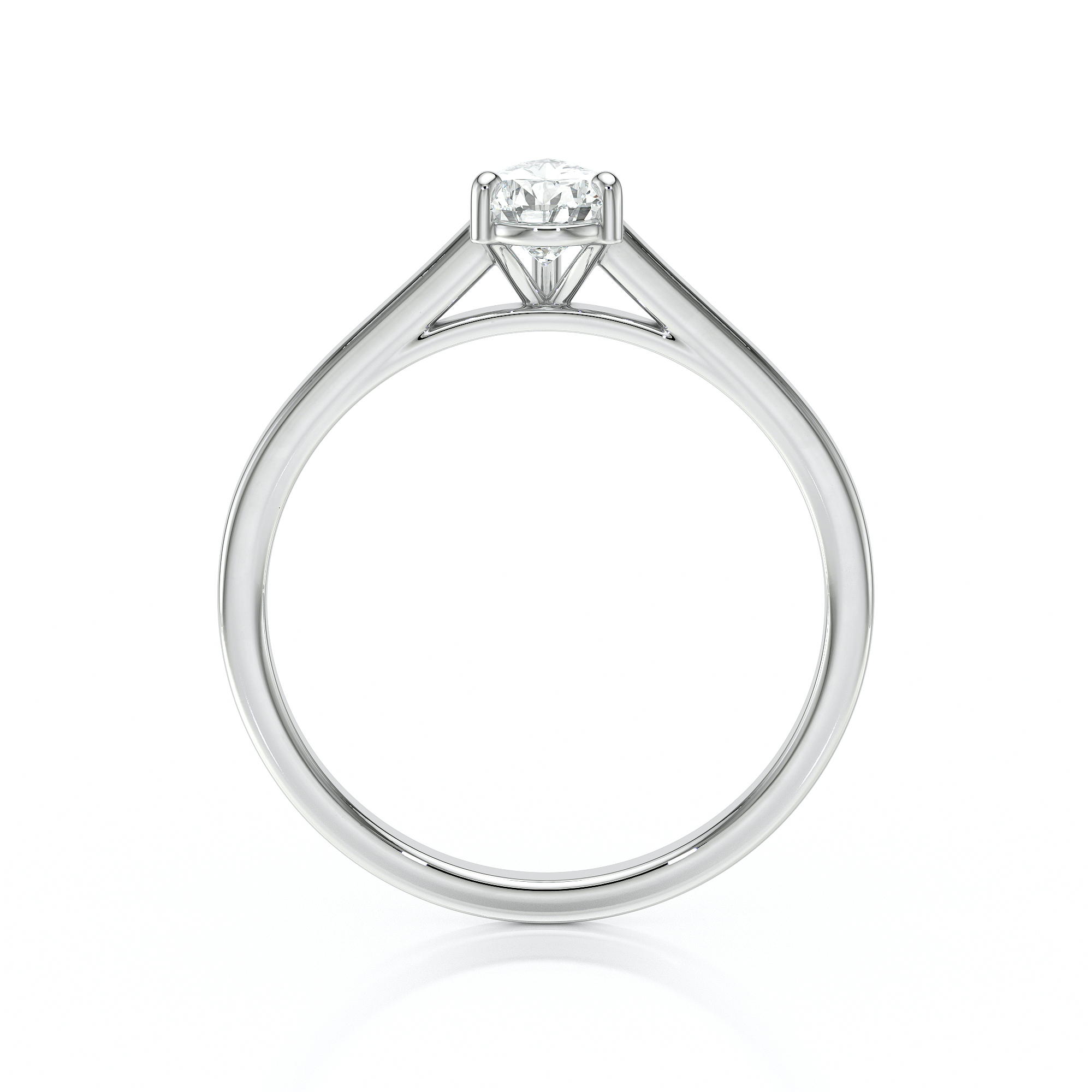 Bague de fiançailles en or blanc avec un diamanta rond central, modèle élégant à solitaires, mettant en valeur la brillance du diamant. Design moderne et raffiné, parfait pour une demande en mariage ou une occasion spéciale.