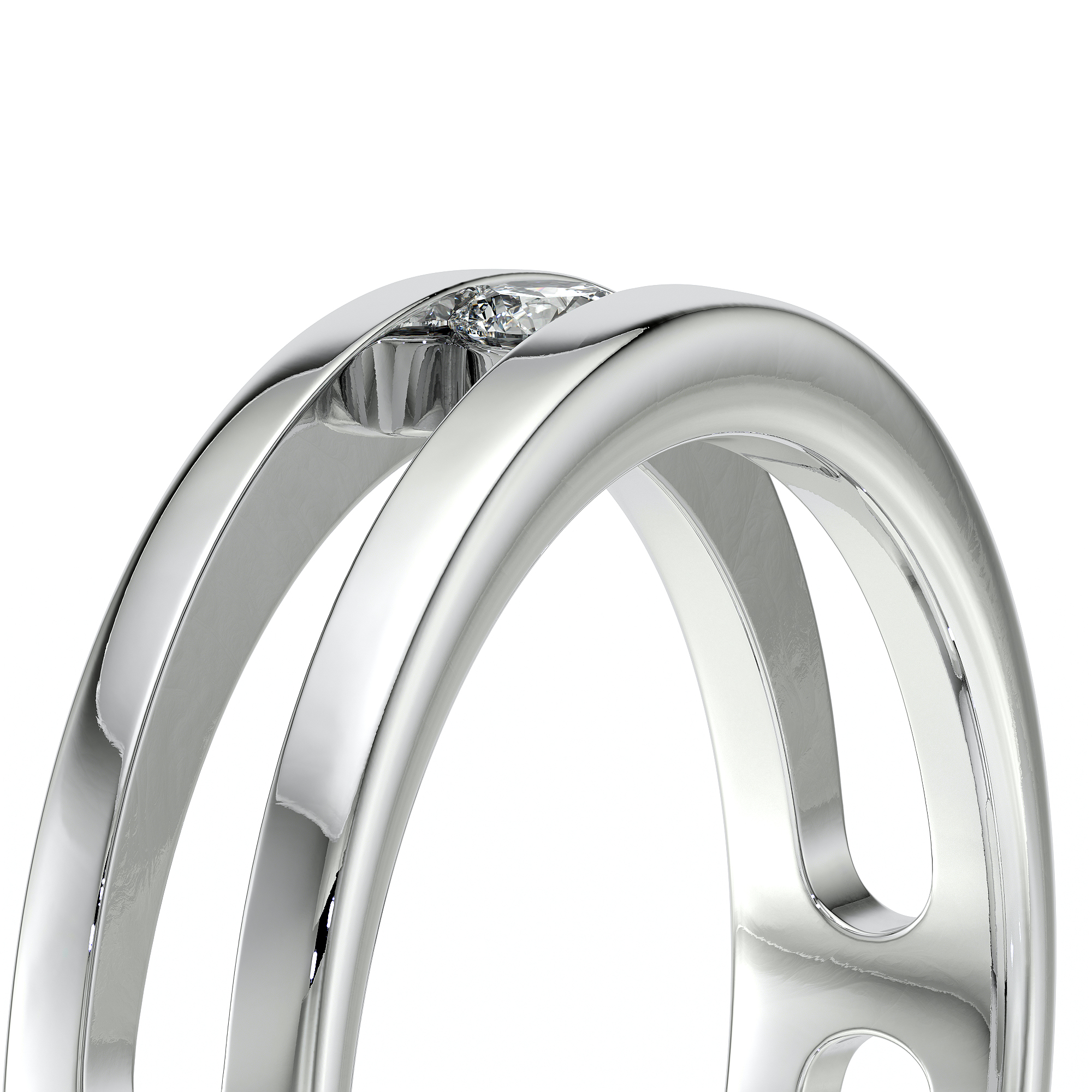 Bague en or blanc avec un design moderne, présentant un diamant au centre. Ce bijou élégant est idéal pour les fiançailles ou comme symbole d'amour éternel. Le modèle avec diamant est parfait pour sublimer toute tenue, ajoutant une touche sophistiquée et raffinée.