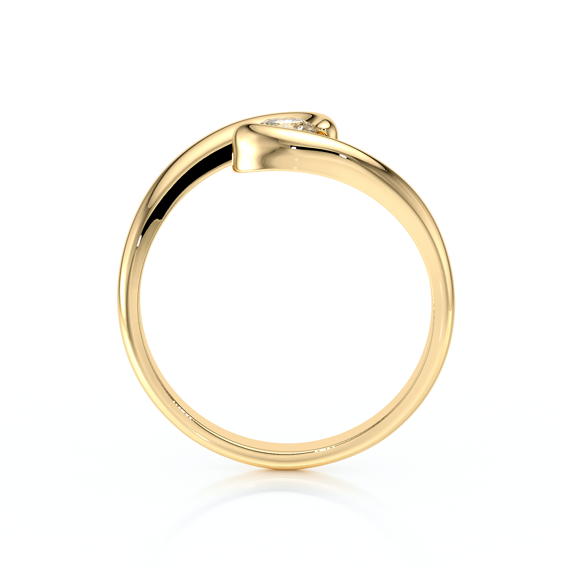 Bague en or jaune avec un design élégant, présentant un diamant scintillant, symbole d'amour et d'engagement. Parfaite pour les fiançailles ou comme bijou de luxe, cette bague allie modernité et raffinement, idéale pour celles qui recherchent un style intemporel.
