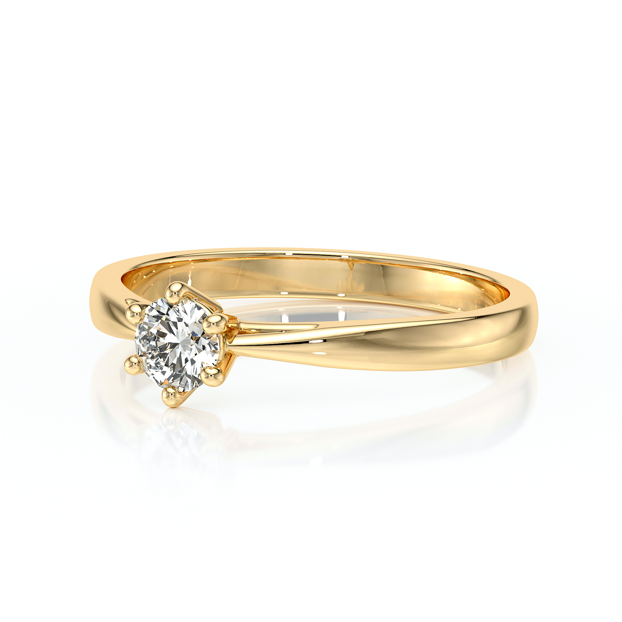 Bague en or jaune avec un diamant rond monté sur une tige élégante, modèle unique pour fiançailles ou anniversaire, idéale pour symboliser l'amour et l'engagement. Parfaite pour les occasions spéciales et les moments inoubliables.