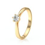 Bague en or jaune avec un diamant brillant, design élégant et intemporel, modèle idéal pour fiançailles ou usage quotidien, scintillement captivant et finitions de haute qualité