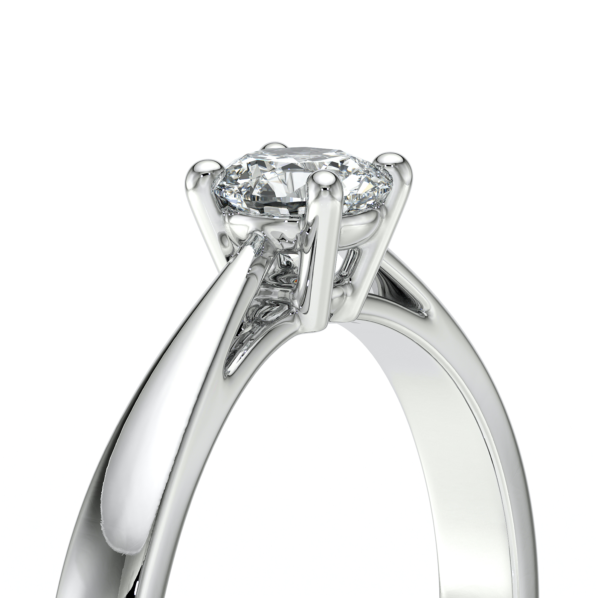 Bague de fiançailles en or blanc avec un diamant rond brillant en taille moderne, symbolisant l'amour éternel. Reflet haut de gamme et design élégant, parfaite pour une demande en mariage. Bijou intemporel associé à des moments précieux.