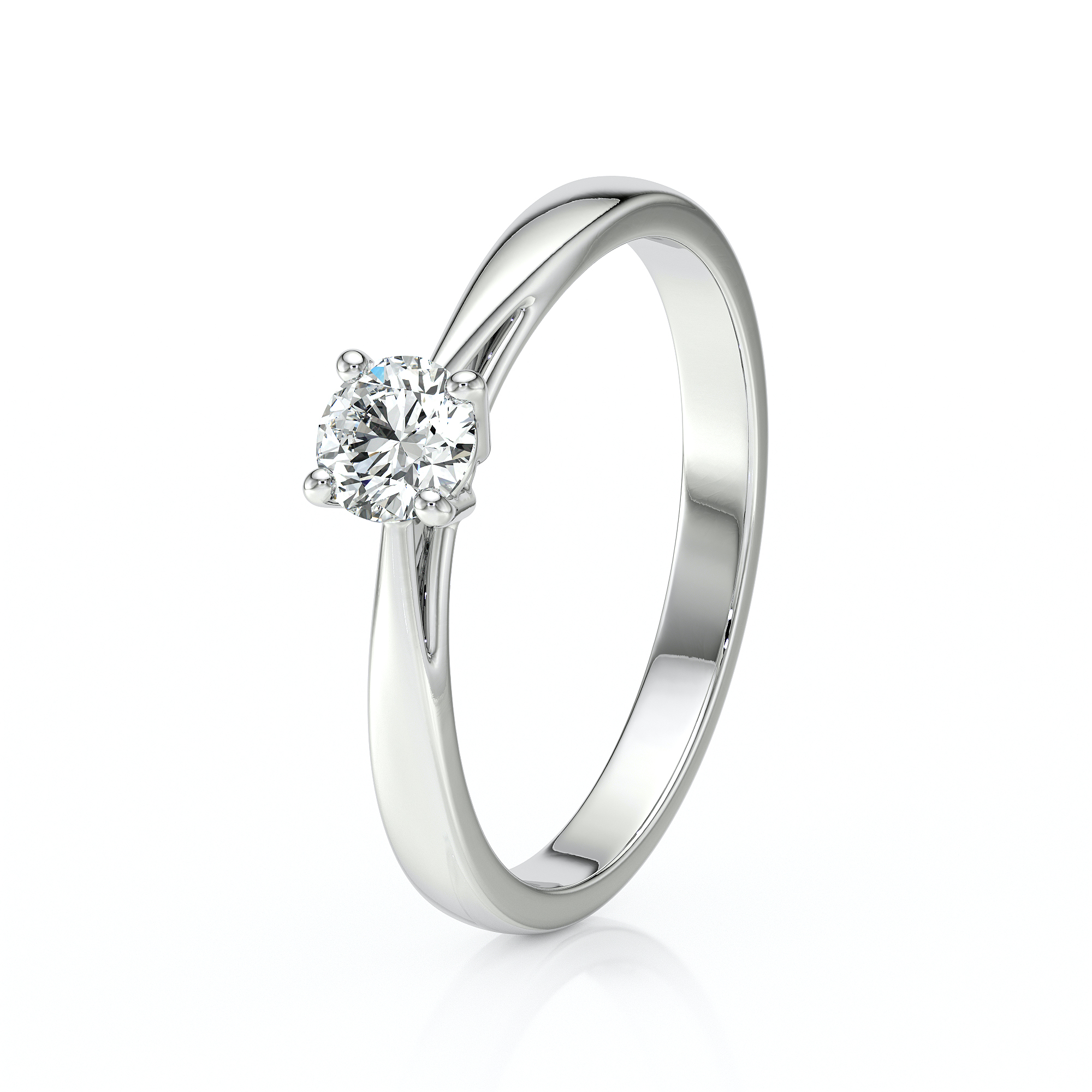Bague de fiançailles en or blanc avec un diamant solitaire brillant. Design élégant avec un diamant étincelant, monté sur une tige fine et contemporaine, parfaite pour une proposition romantique. Bague raffinée mettant en valeur le diamant au centre, idéal pour les occasions spéciales.