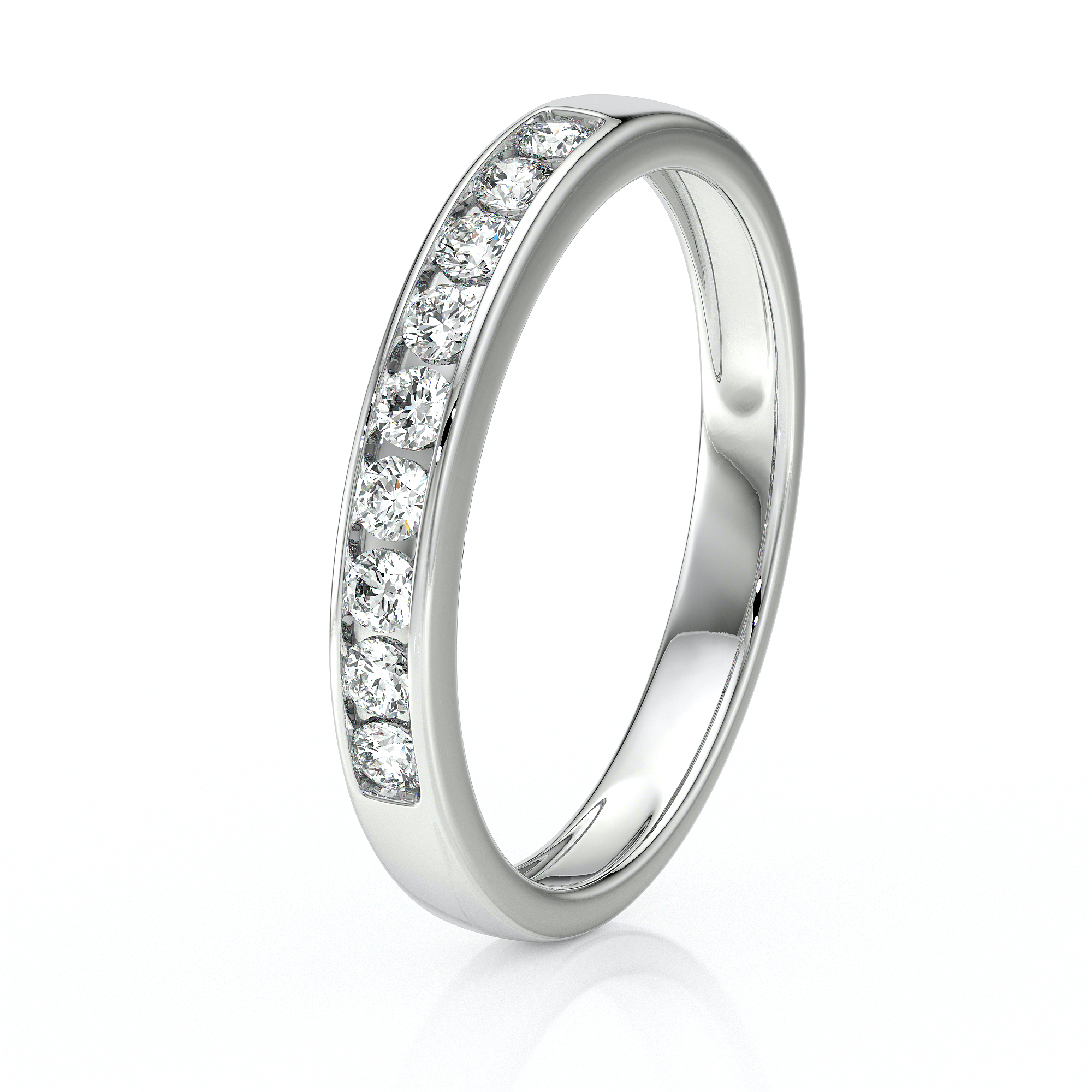 Bague en or blanc avec diamants, design élégant et moderne, idéale pour les fiançailles ou les occasions spéciales. Ce modèle contemporain présente une rangée de diamants parfaitement sertis, offrant une brillance incomparable. Parfait choix pour symboliser l'amour et l'engagement, cette bague en diamant est un accessoire intemporel.